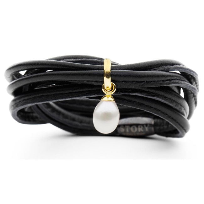 STORY by Kranz & Ziegler Triple Wrap Black Lambskin with Gold Plated and Pearl Starter Bracelet RETIRED LIMITED QUANTITIES LEFT!