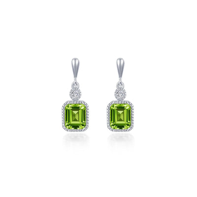 Simulated Emerald-Cut Peridot & Diamond August Birthstone Earring