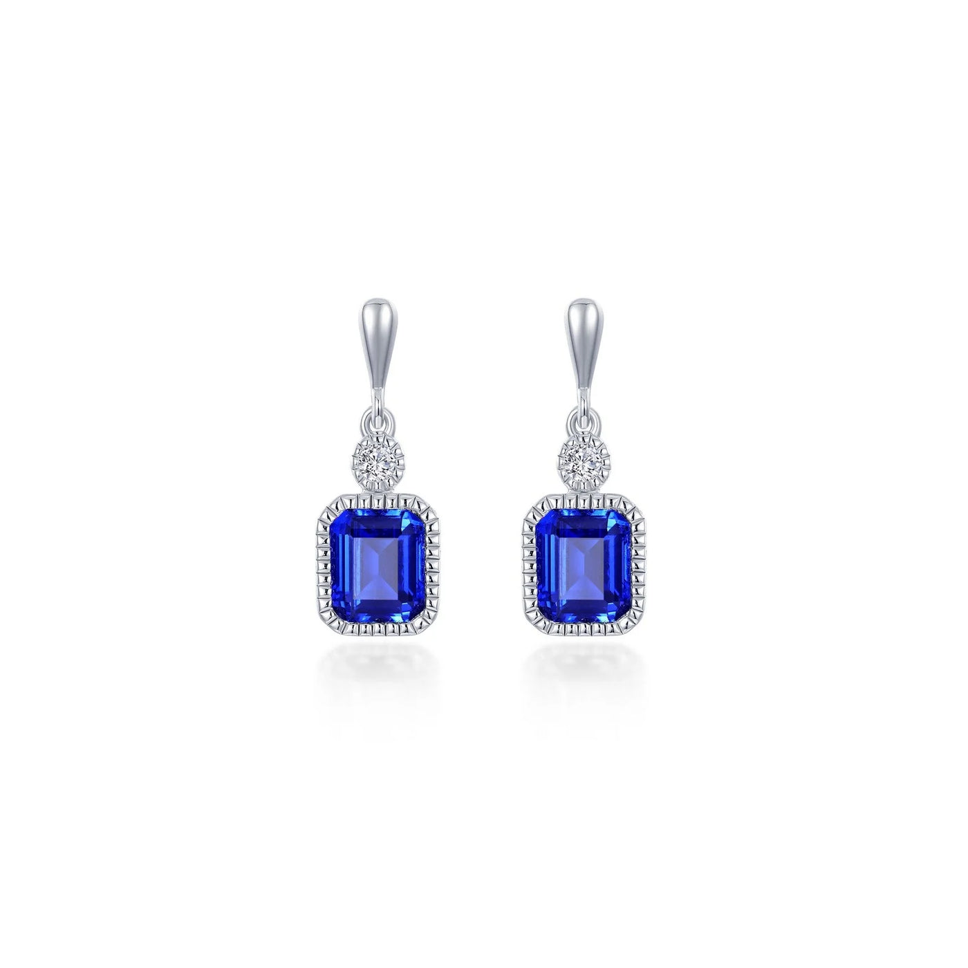 Lab-Grown Emerald-Cut Sapphire & Simulated Diamond September Birthstone Earring