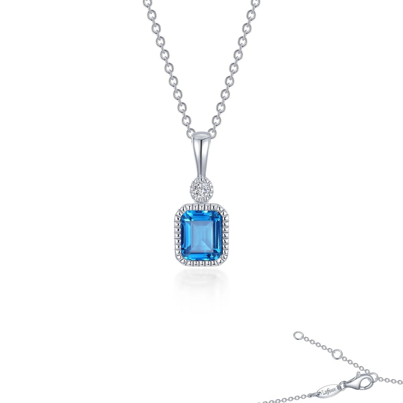 Simulated Emerald-Cut Blue Topaz & Diamond December Birthstone Necklace