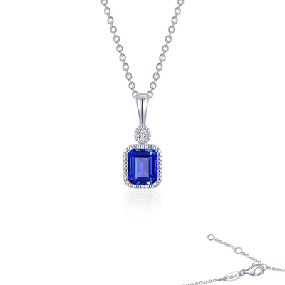 Lab-Grown Emerald-Cut Sapphire & Simulated Diamond September Birthstone Necklace