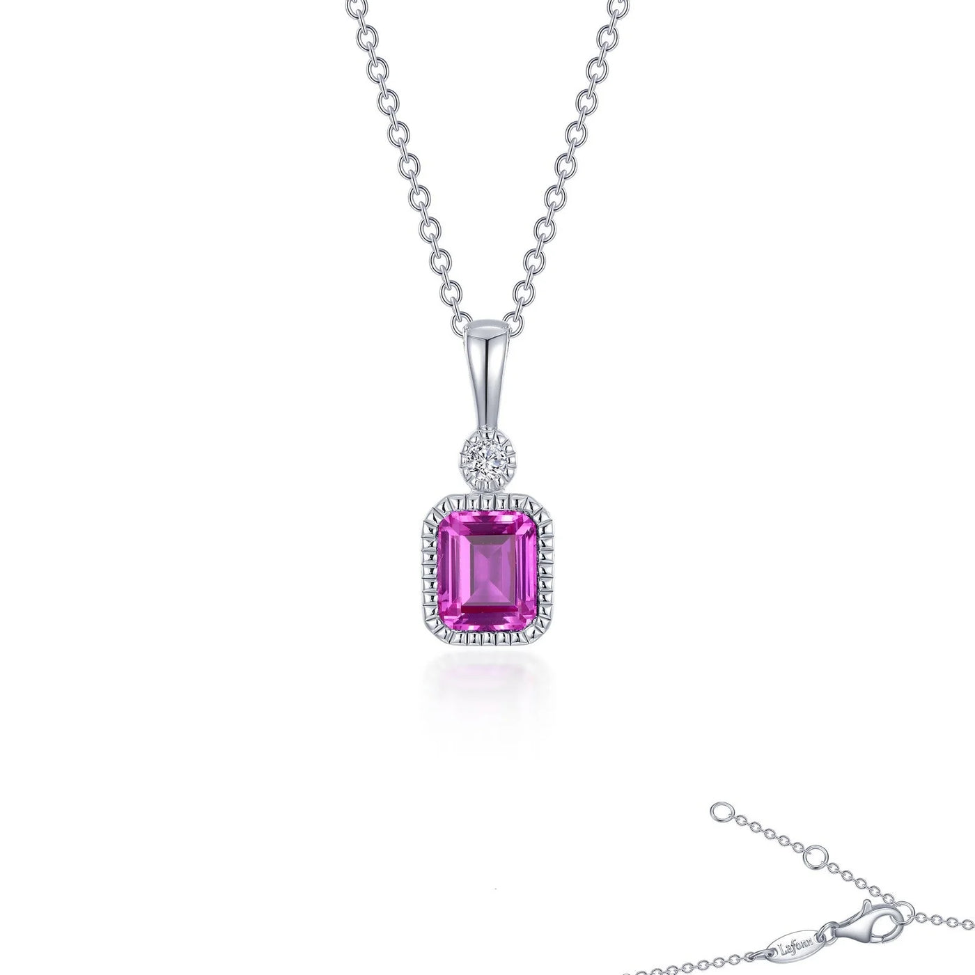 Simulated Emerald-Cut Pink Tourmaline & Diamond October Birthstone Necklace