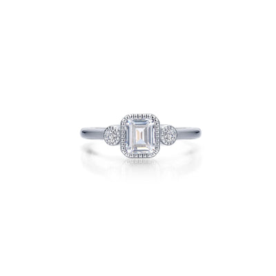 Simulated Emerald-Cut Diamond April Birthstone Ring