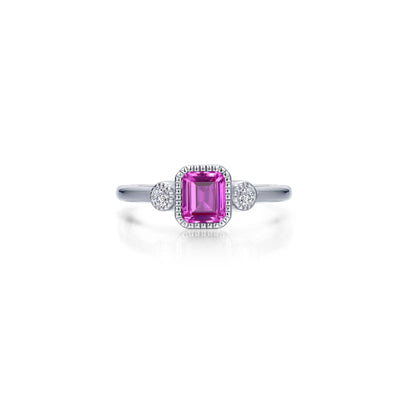 Simulated Emerald-Cut Pink Tourmaline & Diamond October Birthstone Ring
