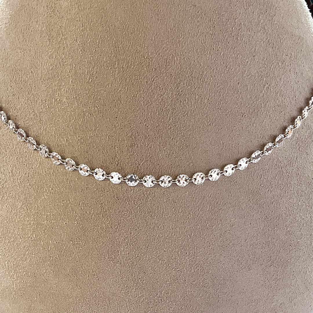 SS Hammered Disc Chain Necklace w/ Pearl Accent