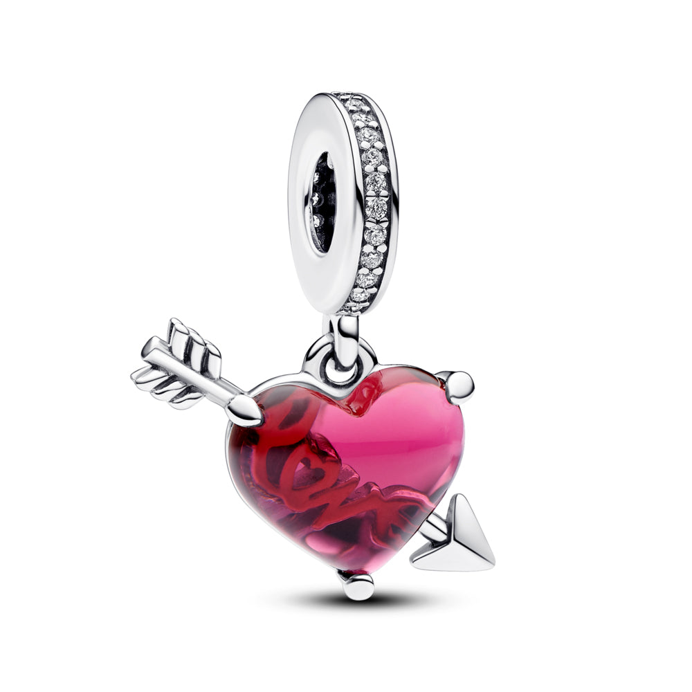 Red Heart & Arrow Murano Glass Dangle Charm