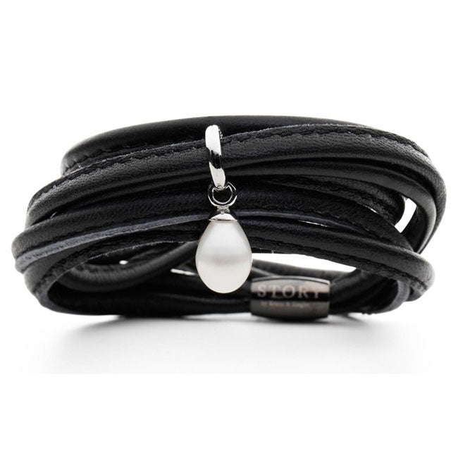 STORY by Kranz & Ziegler Triple Wrap Black Lambskin with Sterling Silver and Pearl Starter Bracelet RETIRED LIMITED QUANTITIES LEFT!
