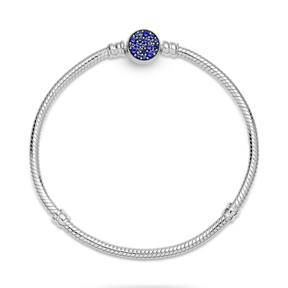 Pandora Moments Sparkling Blue Disc Clasp Snake Chain Bracelet
