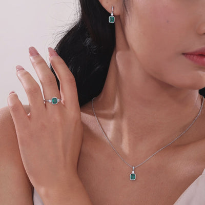 Simulated Emerald-Cut Emerald & Diamond May Birthstone Necklace