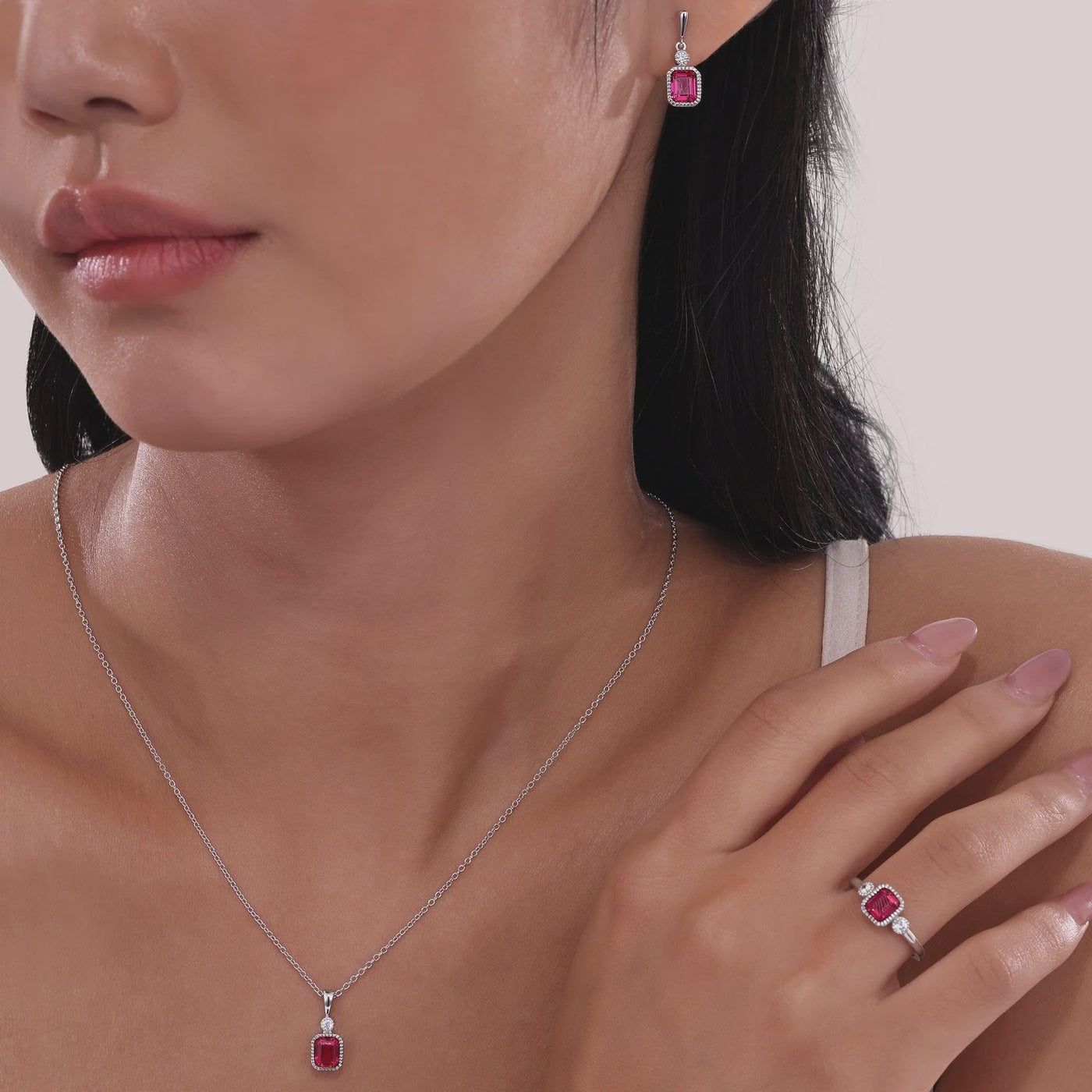 Simulated Emerald-Cut Garnet & Diamond January Birthstone Necklace