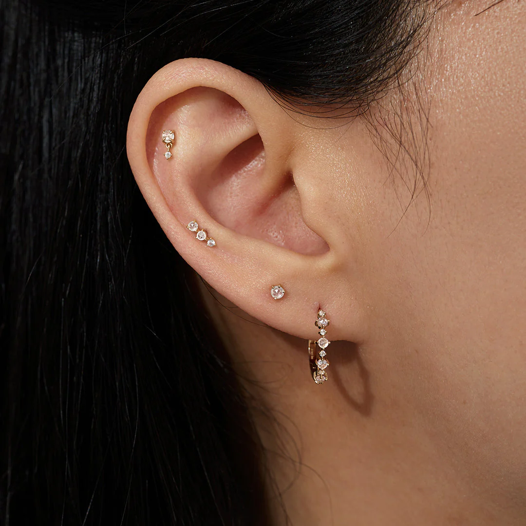CLARA | Rose Cut Triple White Sapphire Stud Earring