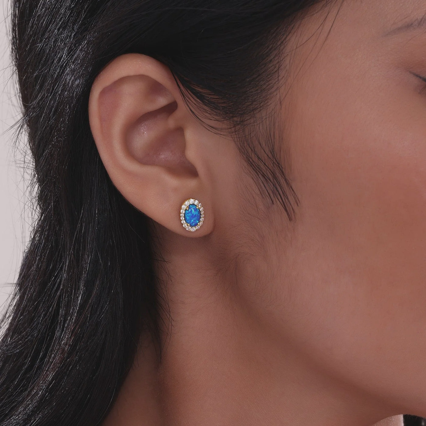 Vintage Inspired Blue Opal Halo Earrings