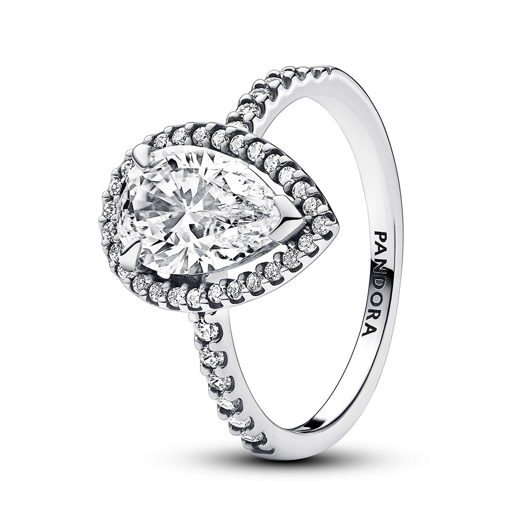 Pandora Sparkling Pear Halo Ring Sterling Silver 8.5