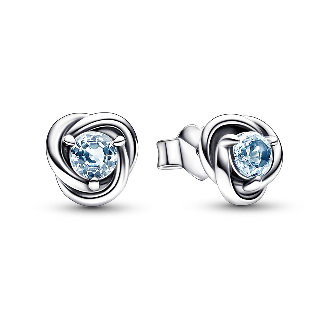 March Pandora Sea Aqua Blue Eternity Circle Stud Earrings