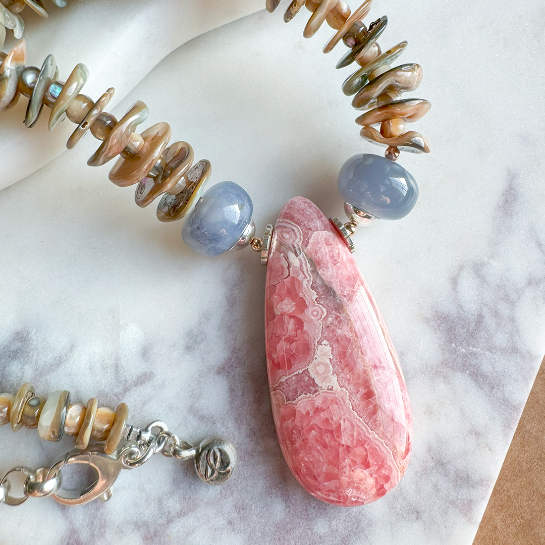 Mother of Pearl Necklace w/ Rhodochrosite Pendant