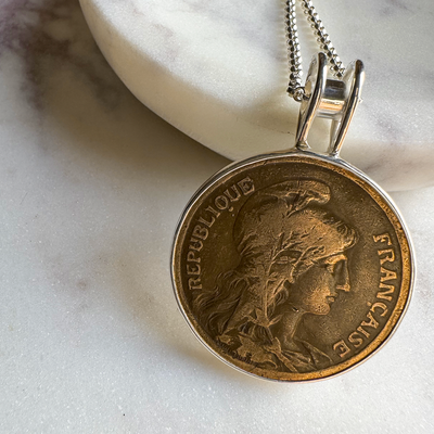 SS Chain Necklace with French 10¢ Coin