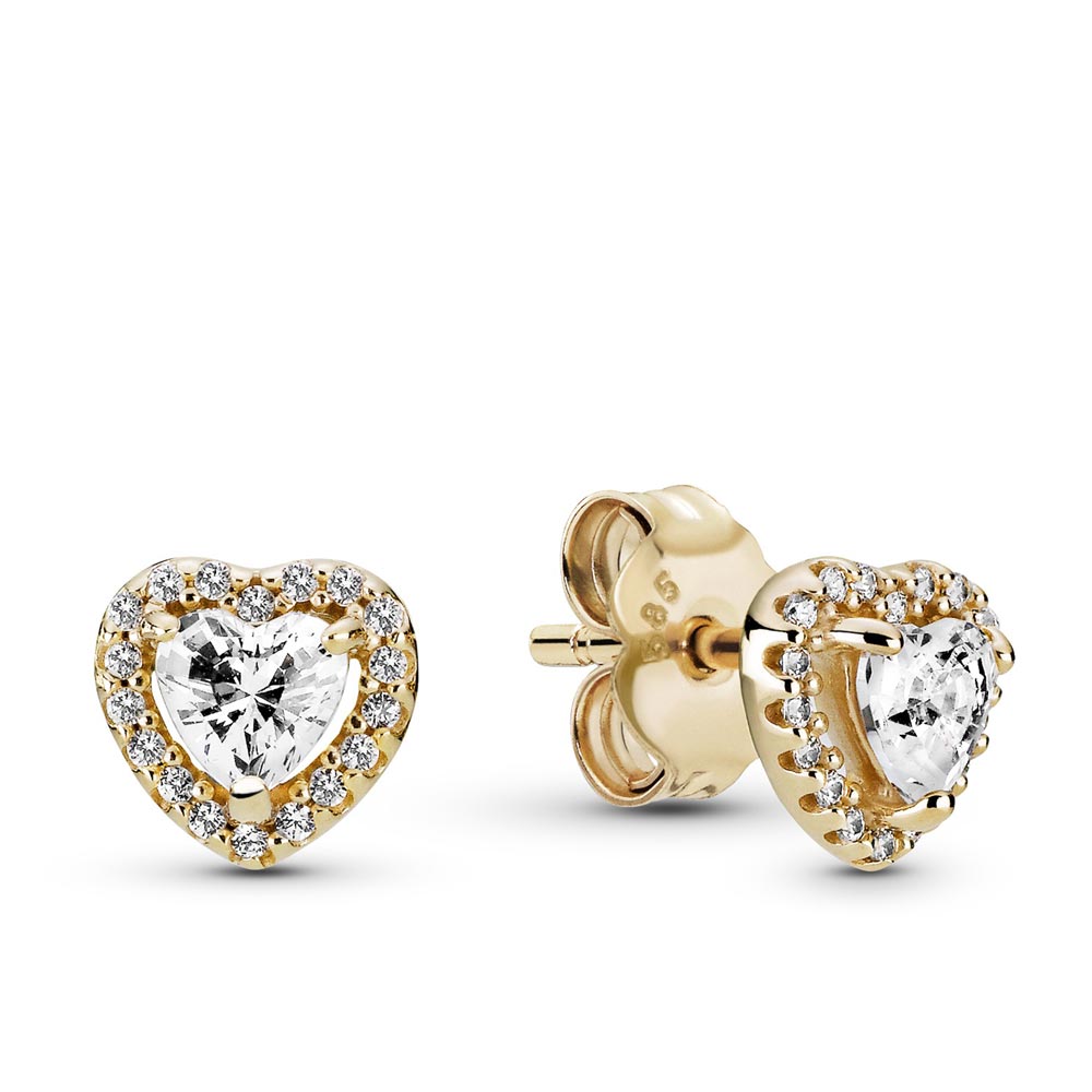 Pandora 14k Gold Elevated Heart Stud Earrings