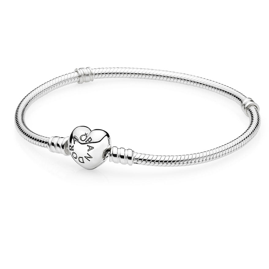 Pandora Moments Heart Closure Snake Chain Bracelet, Rose Gold-Plated - 7.9 Inches