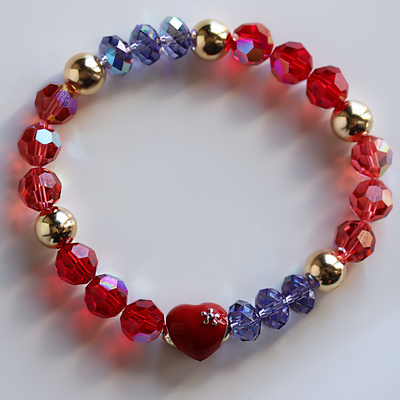 Swarovski Crystal Elements - Red Enamel Heart Multicolor Stretch Bracelet