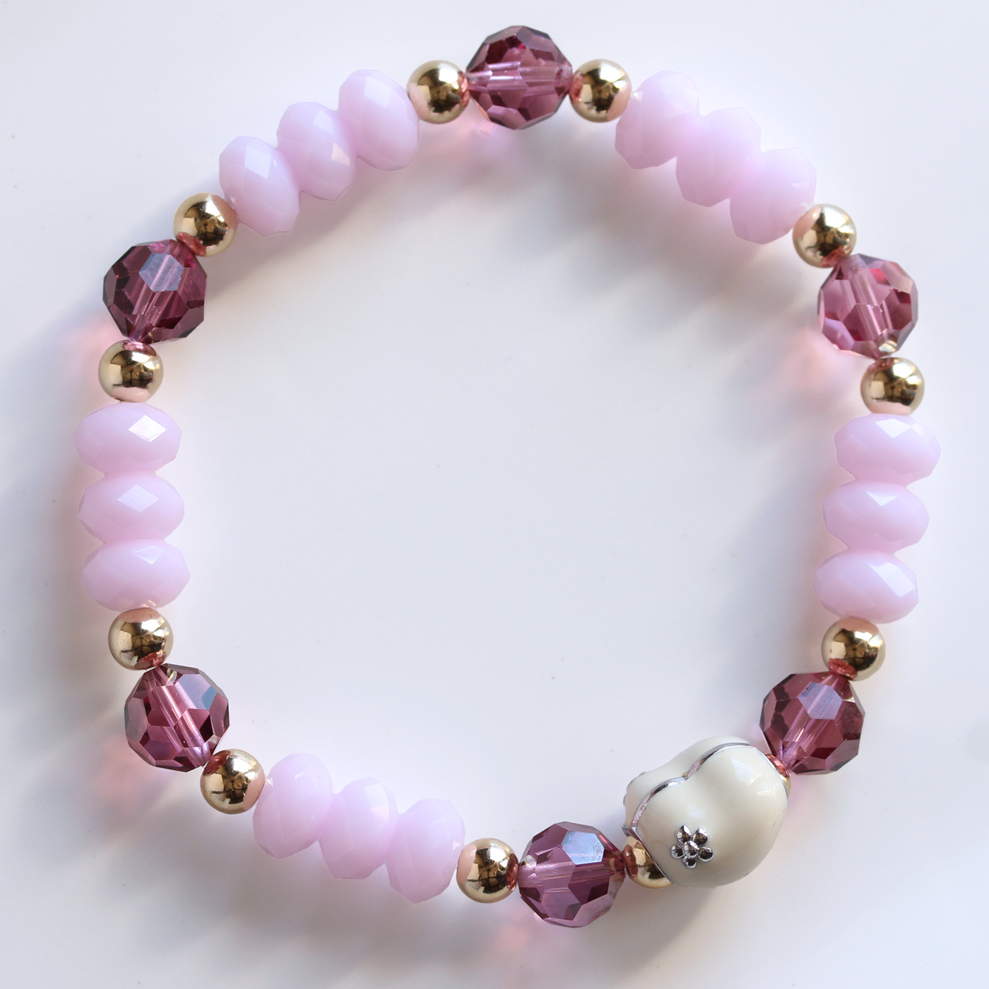 Swarovski Crystal Elements - Pink & Fuchsia, White Enamel Heart Stretch Bracelet