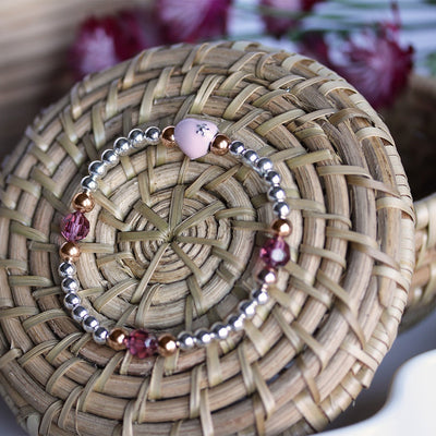 Swarovski Crystal Elements - Pink Enamel Heart, Fuchsia Stretch Bracelet