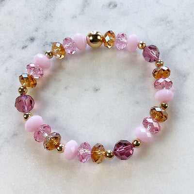 Swarovski Crystal Elements - Light Brown & Pink Stretch Bracelet