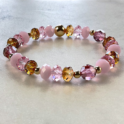 Swarovski Crystal Elements - Light Brown & Pink Stretch Bracelet