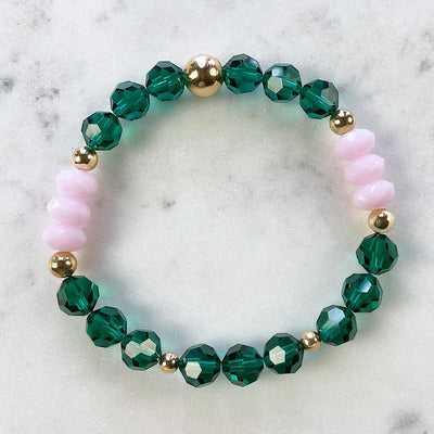 Swarovski Crystal Elements - Emerald & Pink Stretch Bracelet