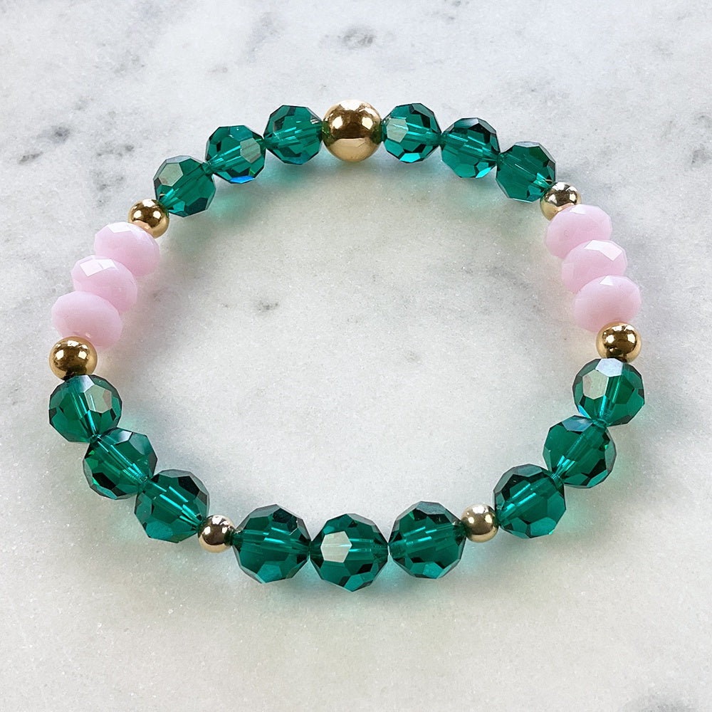 Swarovski Crystal Elements - Emerald & Pink Stretch Bracelet