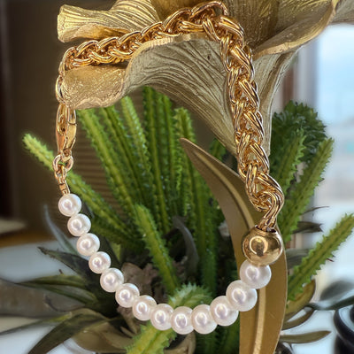 Freshwater Pearl and Gold Chain Bracelet