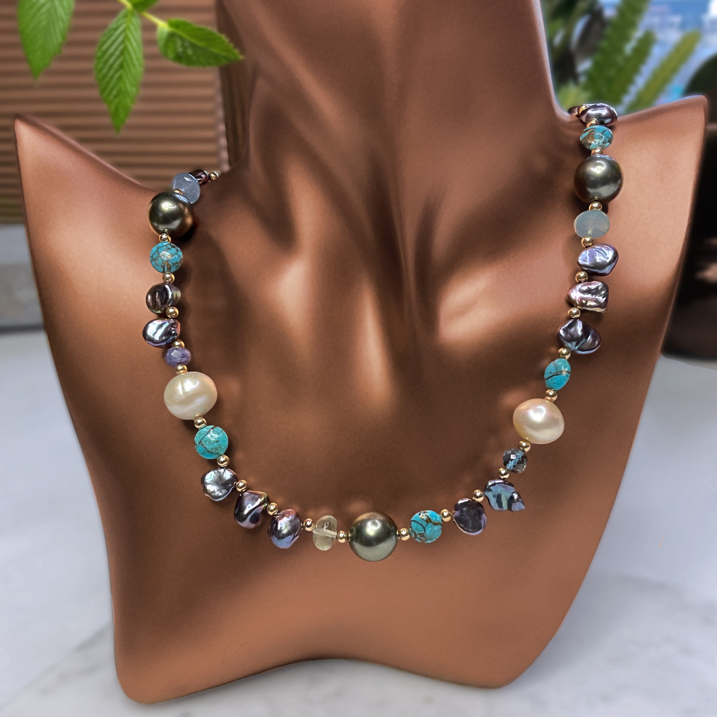 Keishi Peacock Pearl & Multi-Gemstone Necklace