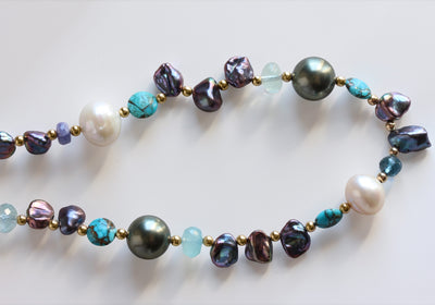 Keishi Peacock Pearl & Multi-Gemstone Necklace