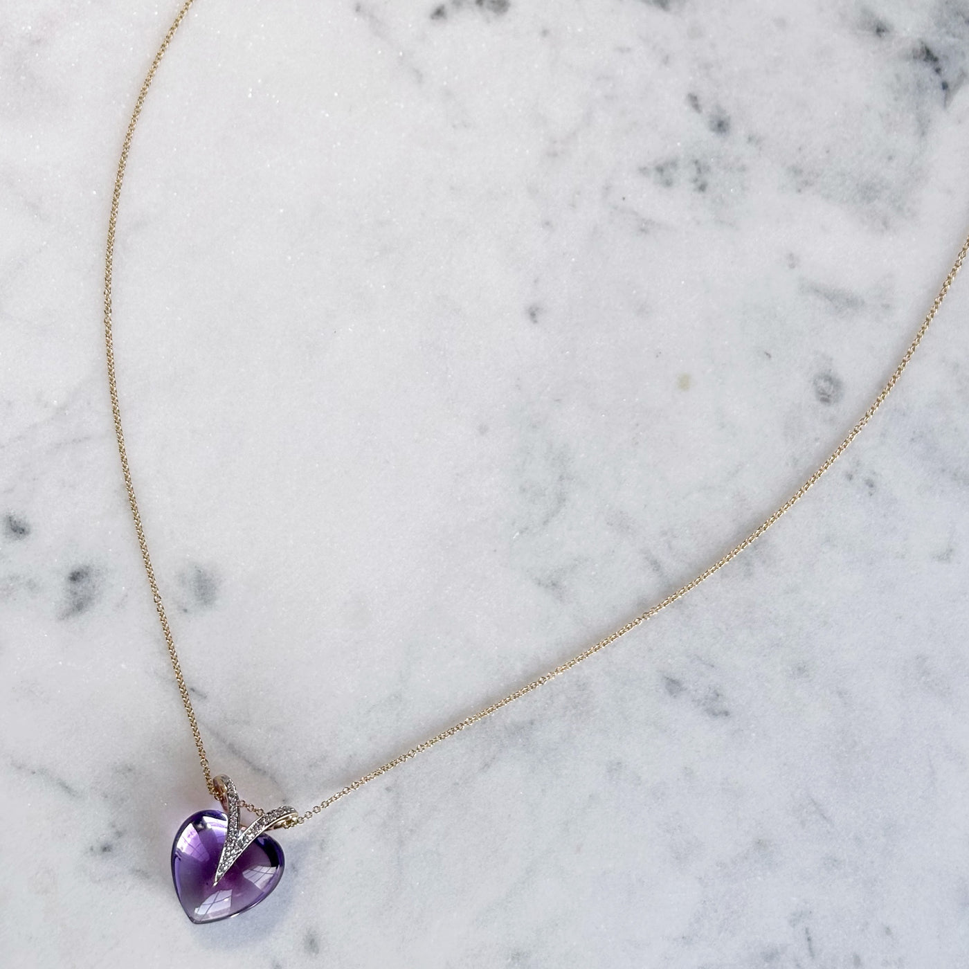 Amethyst & Diamond Heart Necklace