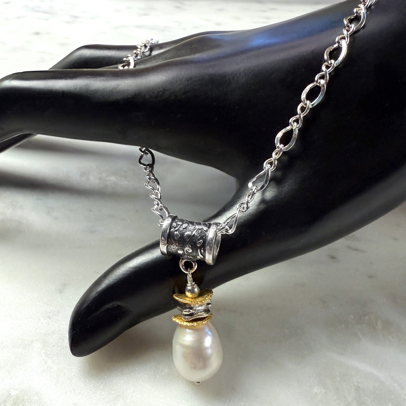 Freshwater Pearl & Floral Bali Necklace