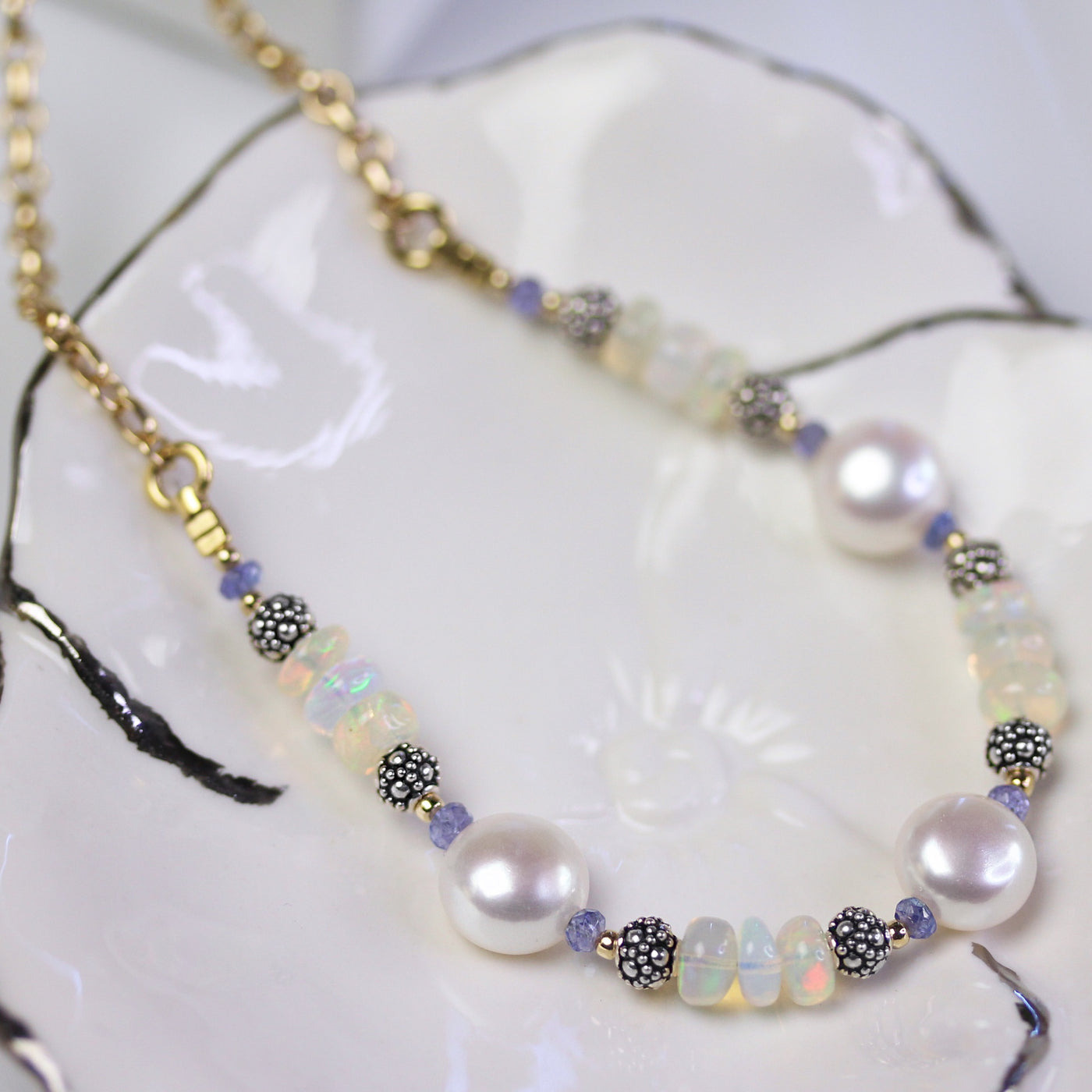 Freshwater Coin Pearl & Ethiopian Opal Necklace