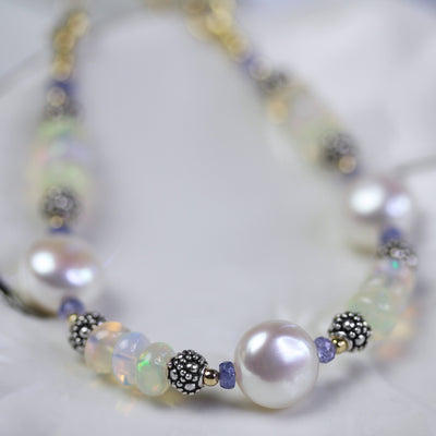 Freshwater Coin Pearl & Ethiopian Opal Necklace