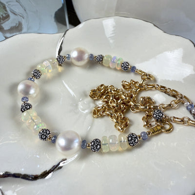 Freshwater Coin Pearl & Ethiopian Opal Necklace