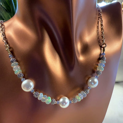 Freshwater Coin Pearl & Ethiopian Opal Necklace