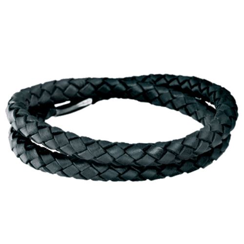 STORY by Kranz & Ziegler Double Wrap Black Braided Leather Bracelet