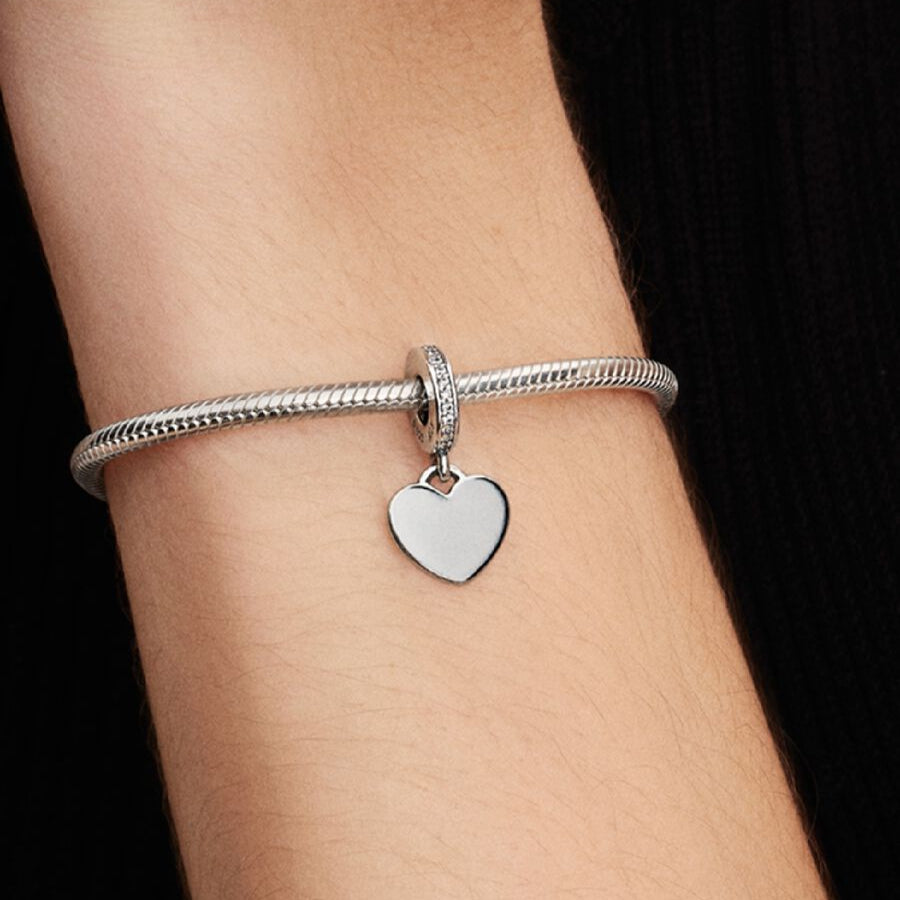 Pandora Engravable Silver Dangle Heart Charm