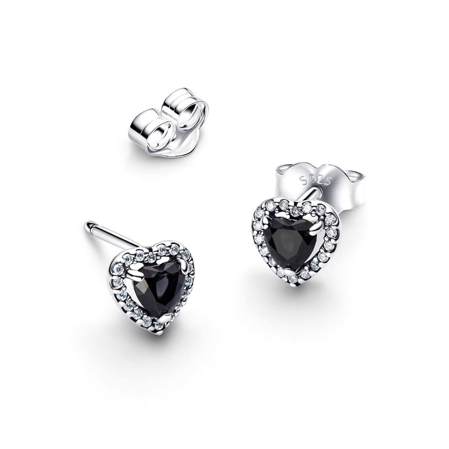 Pandora Black Elevated Heart Stud Earrings