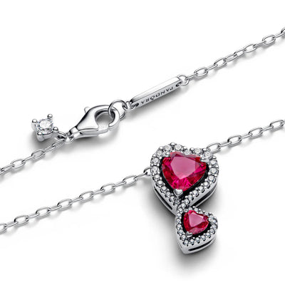 Pandora Red Halo Hearts Pendant Necklace