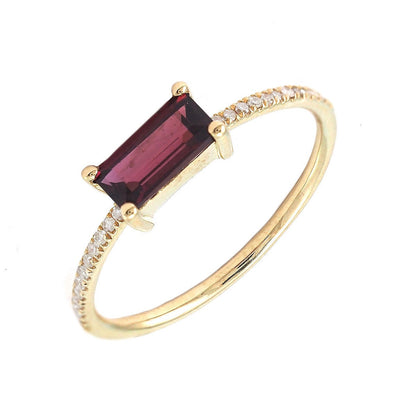 14K Garnet Bar & Diamond Ring