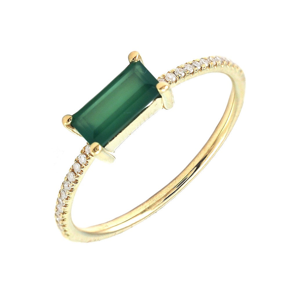 14K Thin Green Onyx Bar Ring