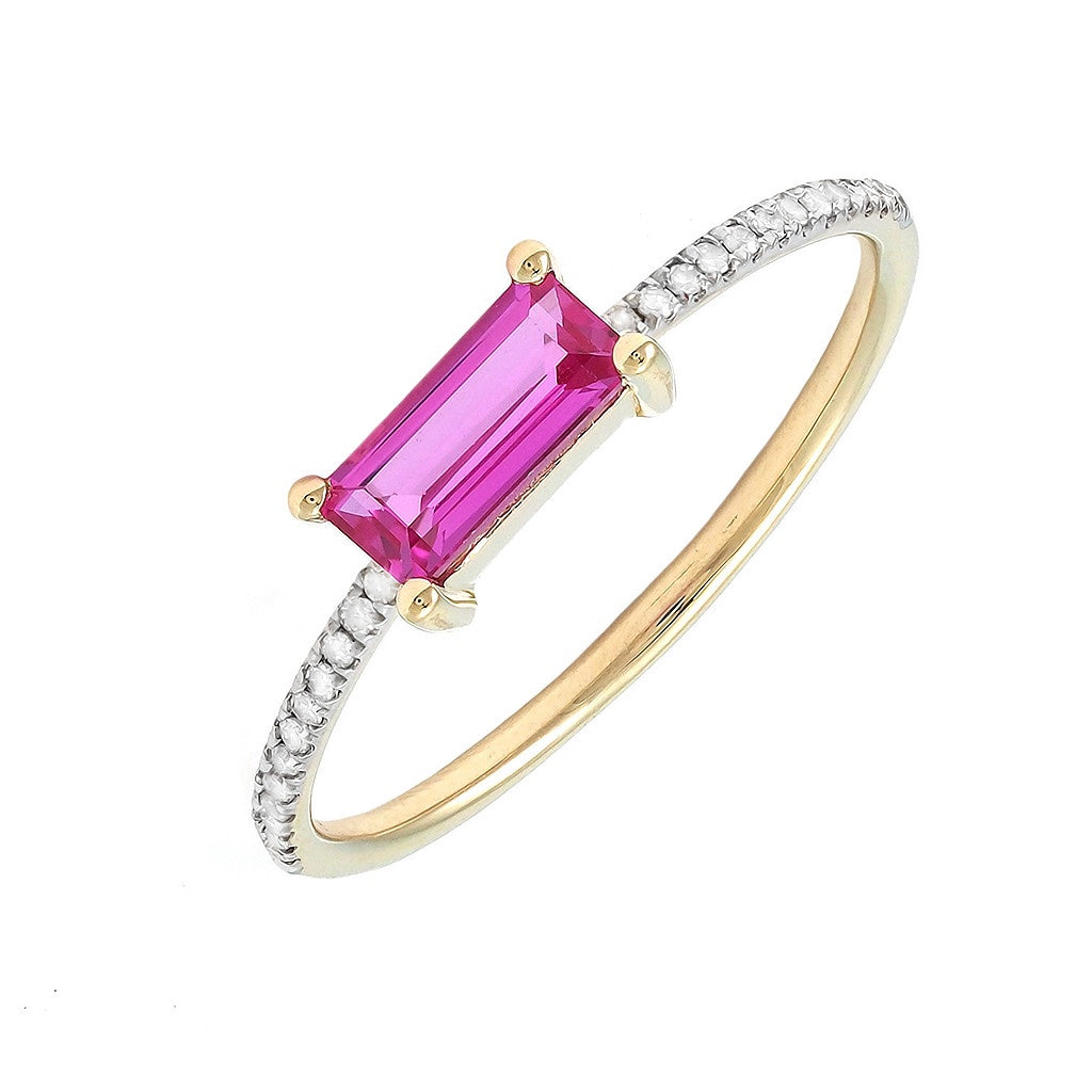 14K Thin Pink Topaz Bar Ring