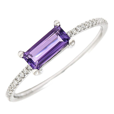 14K Thin Amethyst Bar Ring