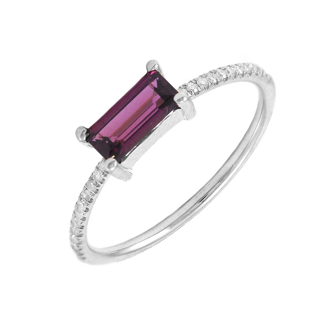 14K Thin Rhodolite Bar Ring