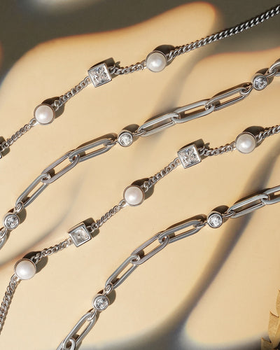 Reimaginer - Bezel-Set Cube and Pearl Station Bracelet