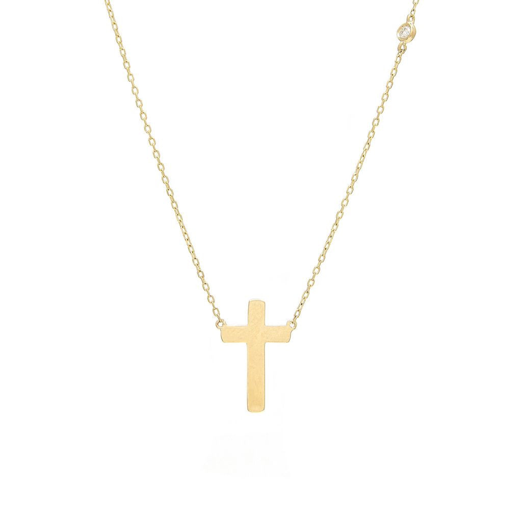 14k YG Bezel Set Diamond Cross Necklace