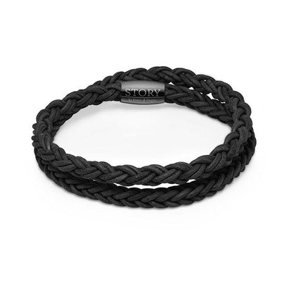 STORY by Kranz & Ziegler Double Wrap Black Braided Leather Bracelet